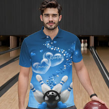 Load image into Gallery viewer, Blue Heart Theme Custom Valentines Bowling Polo Shirts For Men, Couple Bowling Shirt IPHW8345