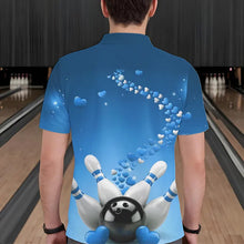 Load image into Gallery viewer, Blue Heart Theme Custom Valentines Bowling Polo Shirts For Men, Couple Bowling Shirt IPHW8345