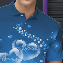 Load image into Gallery viewer, Blue Heart Theme Custom Valentines Bowling Polo Shirts For Men, Couple Bowling Shirt IPHW8345