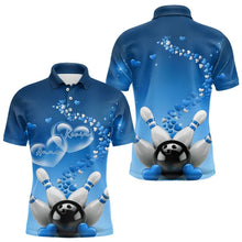 Load image into Gallery viewer, Blue Heart Theme Custom Valentines Bowling Polo Shirts For Men, Couple Bowling Shirt IPHW8345