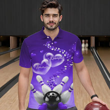 Load image into Gallery viewer, Purple Heart Theme Custom Valentines Bowling Polo Shirts For Men, Couple Bowling Shirt IPHW8346
