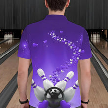 Load image into Gallery viewer, Purple Heart Theme Custom Valentines Bowling Polo Shirts For Men, Couple Bowling Shirt IPHW8346