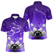 Load image into Gallery viewer, Purple Heart Theme Custom Valentines Bowling Polo Shirts For Men, Couple Bowling Shirt IPHW8346