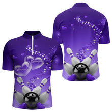 Load image into Gallery viewer, Purple Heart Theme Custom Valentines Bowling Quarter-Zip Shirts For Men, Couple Bowling Shirt IPHW8346