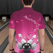 Load image into Gallery viewer, Pink Heart Theme Custom Valentines Bowling Polo Shirts For Men, Couple Bowling Shirt IPHW8347