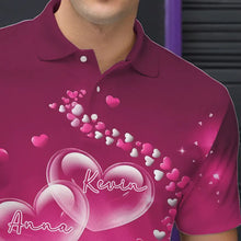 Load image into Gallery viewer, Pink Heart Theme Custom Valentines Bowling Polo Shirts For Men, Couple Bowling Shirt IPHW8347