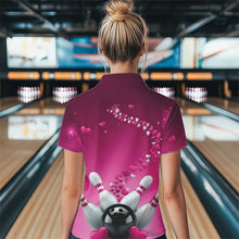 Load image into Gallery viewer, Pink Heart Theme Custom Valentines Bowling Womens Quarter-Zip Shirt, Couple Bowling Shirt IPHW8347