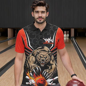 Black And Orange Custom Bear Bowling Jerseys, Bear Bowling Team Polo Shirts For Men IPHW8830