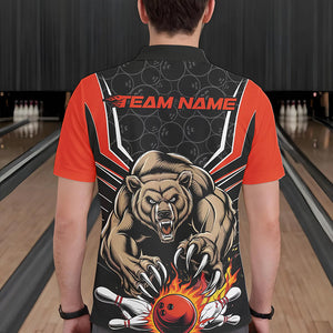 Black And Orange Custom Bear Bowling Jerseys, Bear Bowling Team Polo Shirts For Men IPHW8830