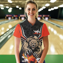 Load image into Gallery viewer, Black And Orange Custom Bear Bowling Jerseys, Bear Bowling Team Polo Shirts For Women IPHW8830