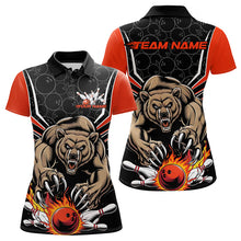 Load image into Gallery viewer, Black And Orange Custom Bear Bowling Jerseys, Bear Bowling Team Polo Shirts For Women IPHW8830