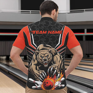 Black And Orange Custom Bear Bowling Jerseys, Bear Bowling Team Quarter-Zip Shirts For Men IPHW8830