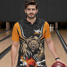 Load image into Gallery viewer, Black And Yellow Custom Bear Bowling Jerseys, Bear Bowling Team Polo Shirts For Men IPHW8831