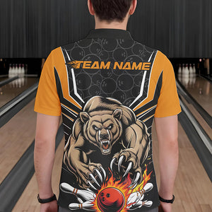 Black And Yellow Custom Bear Bowling Jerseys, Bear Bowling Team Polo Shirts For Men IPHW8831