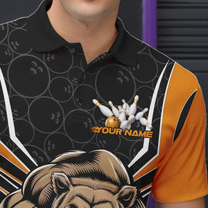 Black And Yellow Custom Bear Bowling Jerseys, Bear Bowling Team Polo Shirts For Men IPHW8831