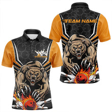 Load image into Gallery viewer, Black And Yellow Custom Bear Bowling Jerseys, Bear Bowling Team Polo Shirts For Men IPHW8831