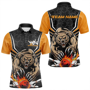 Black And Yellow Custom Bear Bowling Jerseys, Bear Bowling Team Polo Shirts For Men IPHW8831