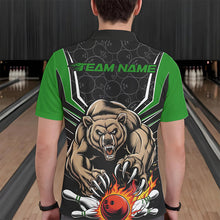 Load image into Gallery viewer, Black And Green Custom Bear Bowling Jerseys, Bear Bowling Team Polo Shirts For Men IPHW8832