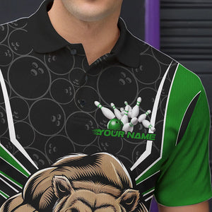 Black And Green Custom Bear Bowling Jerseys, Bear Bowling Team Polo Shirts For Men IPHW8832