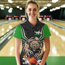 Load image into Gallery viewer, Black And Green Custom Bear Bowling Jerseys, Bear Bowling Team Polo Shirts For Women IPHW8832