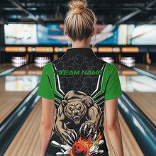 Load image into Gallery viewer, Black And Green Custom Bear Bowling Jerseys, Bear Bowling Team Polo Shirts For Women IPHW8832