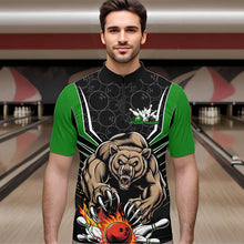 Load image into Gallery viewer, Black And Green Custom Bear Bowling Jerseys, Bear Bowling Team Quarter-Zip Shirts For Men IPHW8832