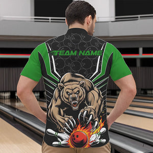 Black And Green Custom Bear Bowling Jerseys, Bear Bowling Team Quarter-Zip Shirts For Men IPHW8832