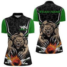 Load image into Gallery viewer, Black And Green Custom Bear Bowling Jerseys, Bear Bowling Team Quarter-Zip Shirts For Women IPHW8832