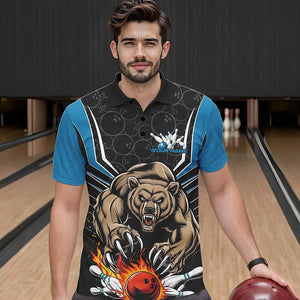 Black And Blue Custom Bear Bowling Jerseys, Bear Bowling Team Polo Shirts For Men IPHW8833