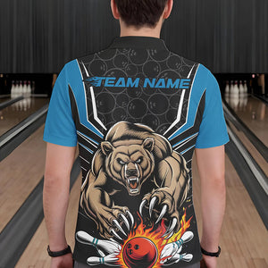 Black And Blue Custom Bear Bowling Jerseys, Bear Bowling Team Polo Shirts For Men IPHW8833