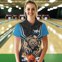 Load image into Gallery viewer, Black And Blue Custom Bear Bowling Jerseys, Bear Bowling Team Polo Shirts For Women IPHW8833