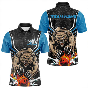 Black And Blue Custom Bear Bowling Jerseys, Bear Bowling Team Polo Shirts For Men IPHW8833