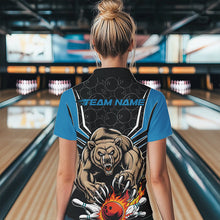 Load image into Gallery viewer, Black And Blue Custom Bear Bowling Jerseys, Bear Bowling Team Quarter-Zip Shirts For Women IPHW8833