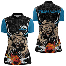 Load image into Gallery viewer, Black And Blue Custom Bear Bowling Jerseys, Bear Bowling Team Quarter-Zip Shirts For Women IPHW8833