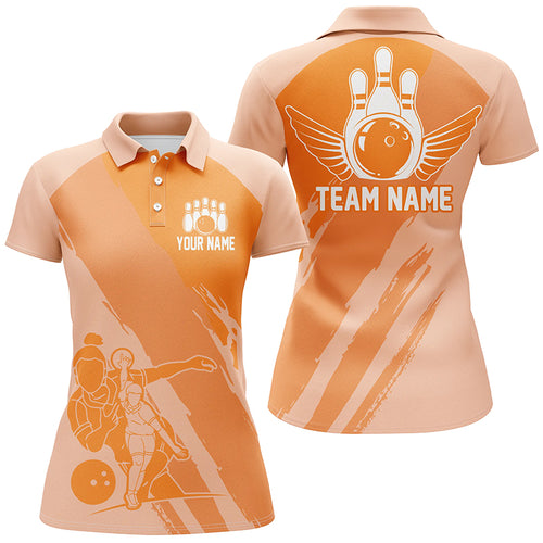 Custom Bowling Shirts For Women, Bowling Queen Team Jerseys, Bowling Girls Shirt | Orange IPHW4965