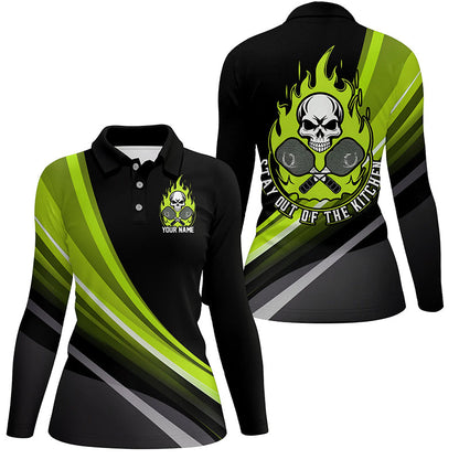 Custom Skull Women's Pickleball Polo Shirts "Stay Out Of The Kitchen" Pickleball | Green IPHW6906