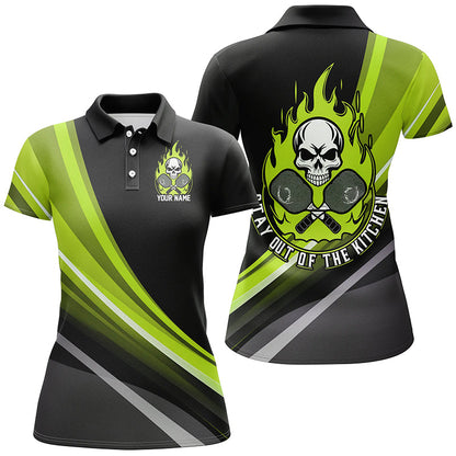 Custom Skull Women's Pickleball Polo Shirts "Stay Out Of The Kitchen" Pickleball | Green IPHW6906