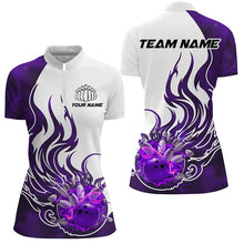 Load image into Gallery viewer, Custom Purple Flame Bowling Shirts For Women, Galaxy Bowling Team Shirts Bowling Uniform IPHW7086