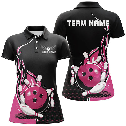 Custom Pink Flame Bowling Shirts For Women, Team Bowling Uniform Outfit Bowling IPHW7383