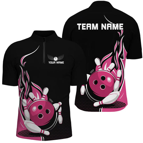 Custom Pink Flame Bowling Shirts For Men, Team Bowling Uniform Outfit Bowling IPHW7383