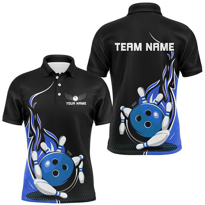 Custom Blue Flame Bowling Shirts For Men, Team Bowling Uniform Outfit Bowling IPHW7384