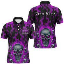 Load image into Gallery viewer, Custom Purple Flame Skull Bowling Shirts For Men, Halloween Bowling Team Outfits Uniform IPHW7385