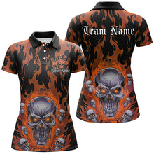 Load image into Gallery viewer, Custom Orange Flame Skull Bowling Shirts For Women, Halloween Bowling Team Outfits Uniform IPHW7386