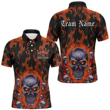 Load image into Gallery viewer, Custom Orange Flame Skull Bowling Shirts For Men, Halloween Bowling Team Outfits Uniform IPHW7386