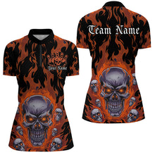 Load image into Gallery viewer, Custom Orange Flame Skull Bowling Shirts For Women, Halloween Bowling Team Outfits Uniform IPHW7386