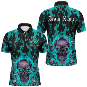 Custom Blue Flame Skull Bowling Shirts For Men, Halloween Bowling Team Outfits Uniform IPHW7387