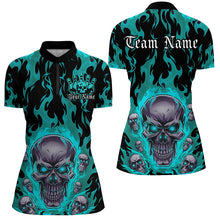 Load image into Gallery viewer, Custom Blue Flame Skull Bowling Shirts For Women, Halloween Bowling Team Outfits Uniform IPHW7387