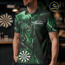 Load image into Gallery viewer, Custom Green Thunder Lightning Dragon Dart Team Polo Shirt For Men, Dart League Shirt IPHW9996