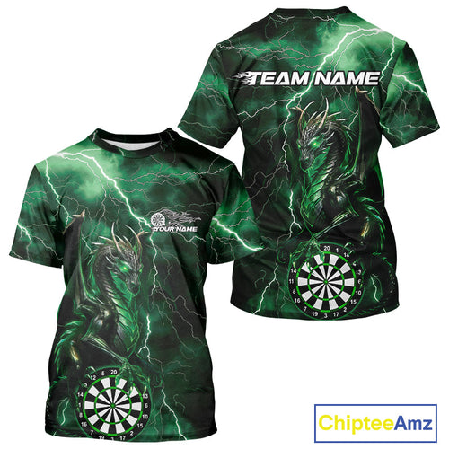 Custom Green Thunder Lightning Dragon Dart Team T-Shirts For Men, Dart League IPHW9996