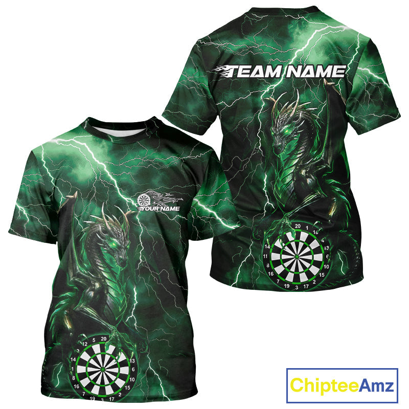 Custom Green Thunder Lightning Dragon Dart Team T-Shirts For Men, Dart League IPHW9996